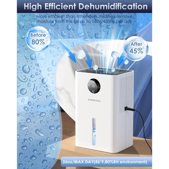 Dehumidifier 63oz Capacity Auto Shut-Off, Sleep Mode, Defrost, Quiet & Efficient - Picture 3 of 7